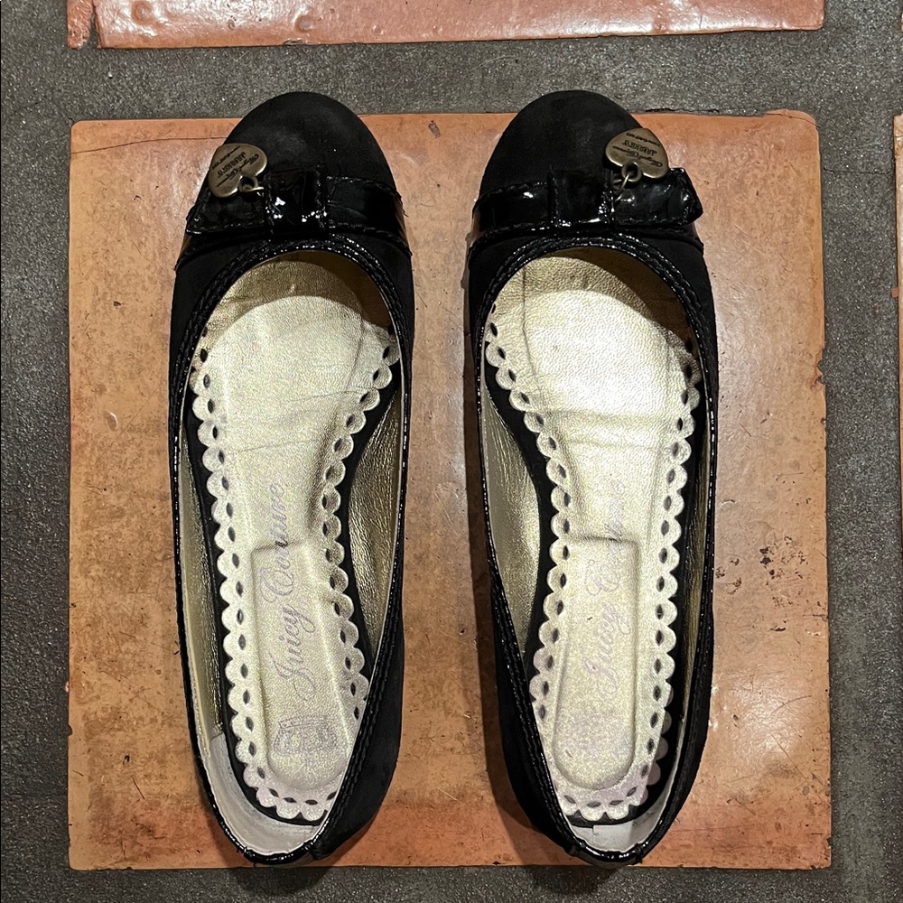 Juicy Couture Black Ballet Flats with Bow Accent